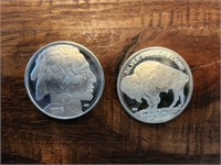 two- 1 oz  .999 Pure Silver Coin-2019 Buffalo Head