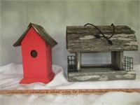 2pc - Wood Bird House & Cedar Bird Feeder