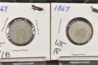 (2) 1867 Shield Nickels: