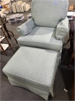 UPHOLSTERED ARM CHAIR W/MATCHING OTTOMAN