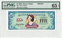 2002 $5 Snow White Proof Disney Dollar PMG 65EPQ