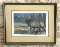 Remington Elk Print, Framed and Matted