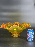 15 INCH LARGE BLENKO YELLOW AND RED FOOTED BOWL