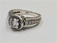 925 Sterling Silver Ring w/ Diamonds Sz. 4.5