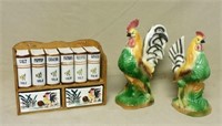 Charming Chicken Motif Spice Rack and Figures.