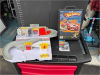 Hot wheels, car case, and track
