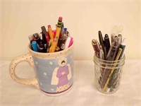 Large Angel Mug/small glass jar w/pens & markers