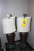 two matching lamps with wood bases