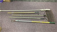 Garden Tools Rake , 3 Prong Hoe (2) , Curtain Rod