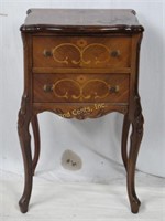 Antique Inlaid Wood End Table W Drawers