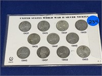 World War II Silver Nickel Set 11 Coins 1942-P