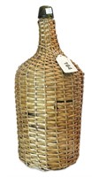 18" Vintage Wicker Covered Olive Green Bottle