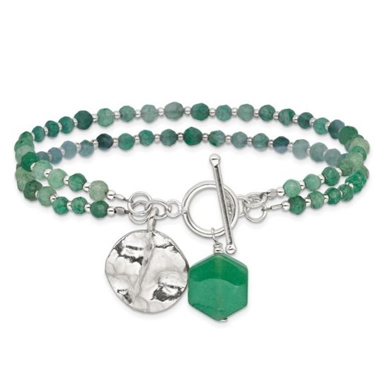 Sterling Silver Aventurine Beaded 8.25in Bracelet