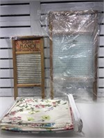 Vtg Washboards & Linen Tablecloths