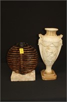 2pc Decor; 20" Chalk Vase & Wicker Vase w/