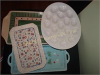 Assorted trays & egg plate, 18" is largest