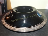 Art Deco Onyx glass Bowl,? w/silver trim, 12"d