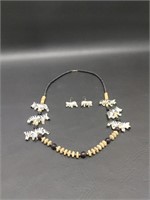 Hand Carved Zebra Beaded Necklace & Earrings
