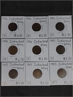 Lot of 9 Indian Head Pennies: 4- 1905 & 5- 1906