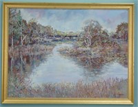 D. ANDREA  "RIVER SCENE" OIL ON CANVAS PAINTING