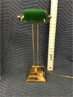 Unique Bankers Desk Lamp Brass Body Green Glass