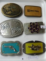 TRAY: 6 WESTERN AND OTHER BELT BUCKLES