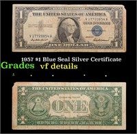 1957 $1 Blue Seal Silver Certificate Grades vf det