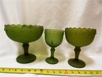 Frosted Satin Green Indiana Glass Pedestal Compote