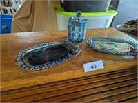 (2) Carnival Glass Trays & Other