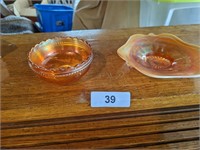 Peach Carnival Glass Tray & Bowl
