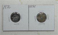 1875-76 SILVER SEATED LIBERTY DIMES COINS