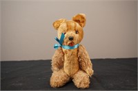 Antique Brown Mohair Teddy Bear with Blue Bow