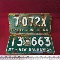 Lot Of 2 1957 New Brunswick License Plates