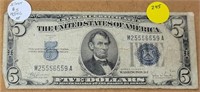 1934-C BLUE SEAL $5 SILVER CERTIFICATE