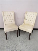 (2) White Upholstered, Wood-Legged Chairs