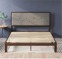 Queen platform bed with upholstered headboard