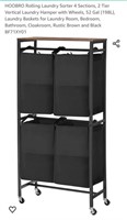 2 Tier Vertical Laundry Hamper on Wheels, Rustic