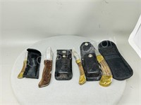 4 various size lock blade knives & cases