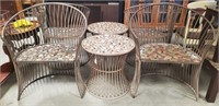 H- 3 Pc Metal Patio Chairs And End Table Set