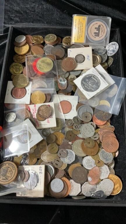 Tray Lot, Foreign Coins and Tokens