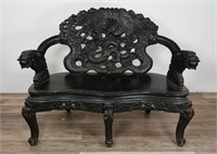 Japanese Meiji Period Ebonized Carved Dragon Bench