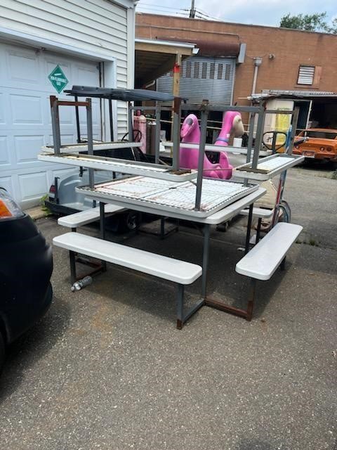(2) HEAVY DUTY OUTDOOR TABLES W/ BENCHES
