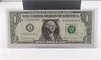 2017 A $1 Bill Serial # 155