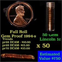 Gem Proof Lincoln 1c roll, 1994-s 50 pcs