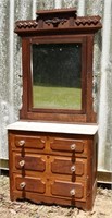19th C marble top 3 drawer dresser with square mir