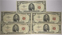 Lot of 5: $5 Red Seals