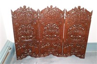 Chinese 3 panel teak folding screen with Foo D