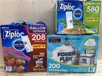 2 value pack ziploc bags & 200ct trash bags