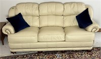 Lane Leather sofa Beige 88”X39” Nice w/ pillows