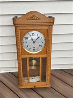 Oak French Chime Wall clock Circa 1920 Beveled